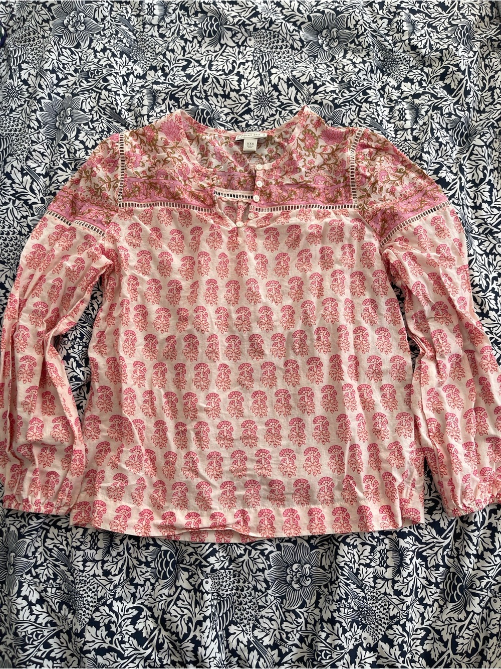 Madewell Pink Block-Print Peasant Blouse